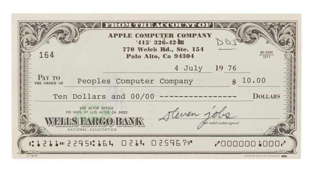 Steve Jobs' signed check symbolizes Apple's revolutionary beginnings